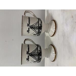 Vintage San Francisco Souvenir Pedestal Mugs Golden Gate Bridge Set of 2